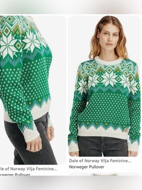 Dale of Norway Green Fair Isle Snowflake Crewneck Sweater